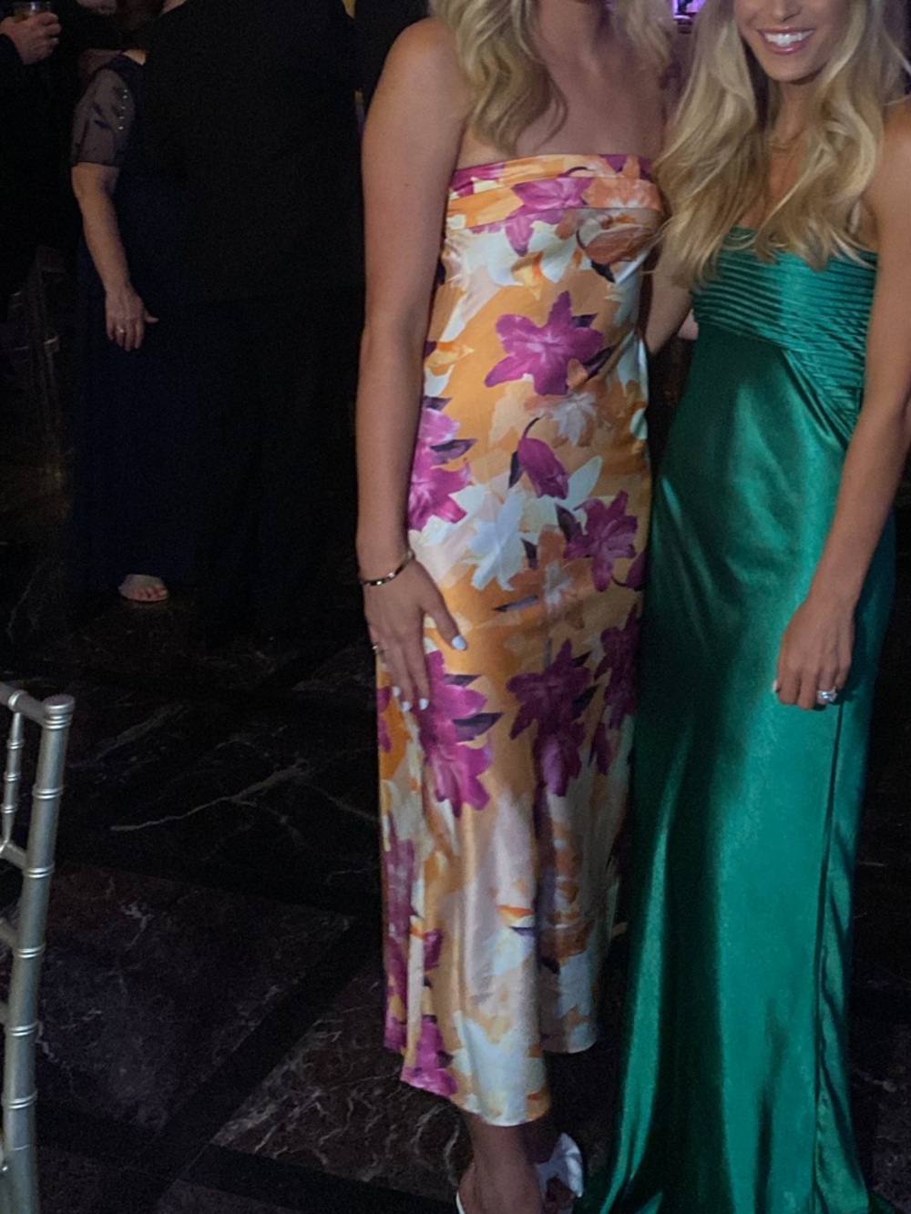 Floral Strapless Satin Slip Dress in Orange and Pink